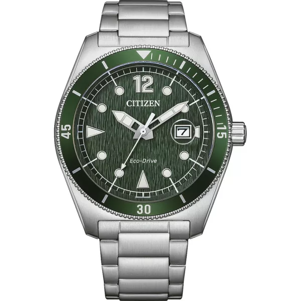 Citizen Sporty orologio da uomo AW1880-55X, quadrante verde, cinturino in acciaio inossidabile argento