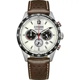 Citizen Chrono orologio da uomo CA4714-04A, quadrante bianco, cinturino in pelle marrone