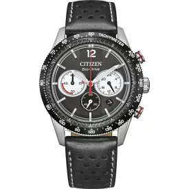 Citizen Chrono orologio da uomo CA4717-06E, quadrante grigio, cinturino in pelle nero