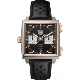 Tag Heuer Monaco Chronograph orologio da uomo CDW2150.FC8360, quadrante nero, cinturino in pelle nero