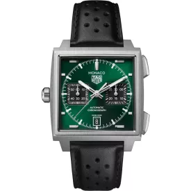 Tag Heuer Monaco Chronograph orologio da uomo CDW2180.FC8360, quadrante verde, cinturino in pelle nero