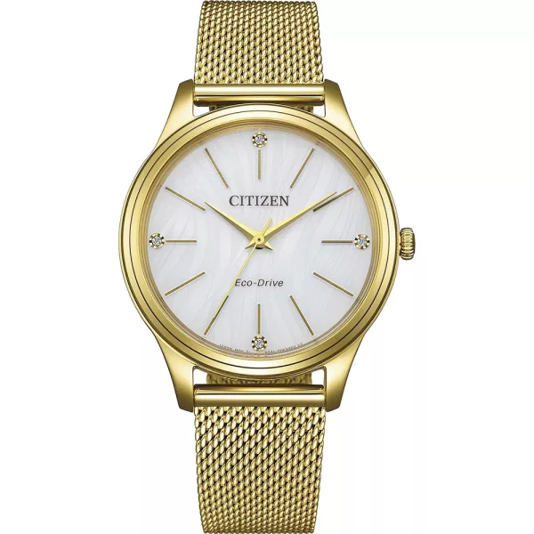Citizen Elegance Lady orologio da donna EM1222-87A, quadrante argento, cinturino in acciaio inossidabile oro