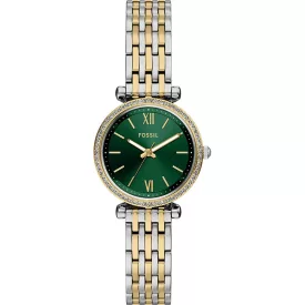 Fossil Carlie orologio da donna ES5439, quadrante verde, cinturino in acciaio inossidabile argento