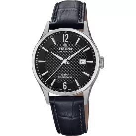 Festina orologio da uomo F20007/4, quadrante nero, cinturino in pelle nero