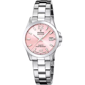 Festina Swiss Made orologio da donna F20049/3, quadrante rosa, cinturino in acciaio inossidabile argento