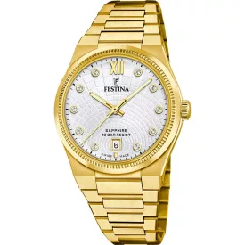 Festina Swiss Made orologio da donna F20058/1, quadrante argento, cinturino in acciaio inossidabile oro