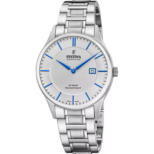 Festina Swiss Made orologio da uomo F20067/3, quadrante argento, cinturino in acciaio inossidabile argento