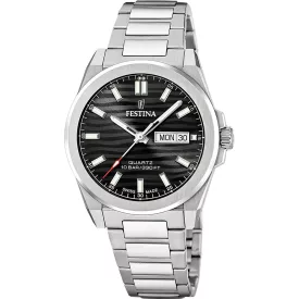 Festina Swiss Made orologio da uomo F20073/5, quadrante nero, cinturino in acciaio inossidabile argento