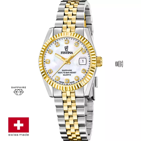 Festina Swiss Made Classic orologio da donna F20088/1, cinturino in acciaio inossidabile argento