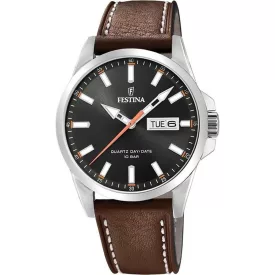 Festina Classics orologio da uomo F20358/2, quadrante nero, cinturino in pelle marrone