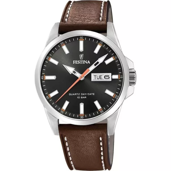 Festina Classics orologio da uomo F20358/2, quadrante nero, cinturino in pelle marrone