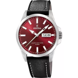 Festina Classics orologio da uomo F20358/G, quadrante rosso, cinturino in pelle nero