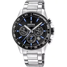 Festina Timeless Chrono orologio da uomo F20560/5, quadrante nero, cinturino in acciaio inossidabile argento