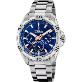 Festina Multifunction orologio da uomo F20623/2, quadrante blu, cinturino in acciaio inossidabile argento