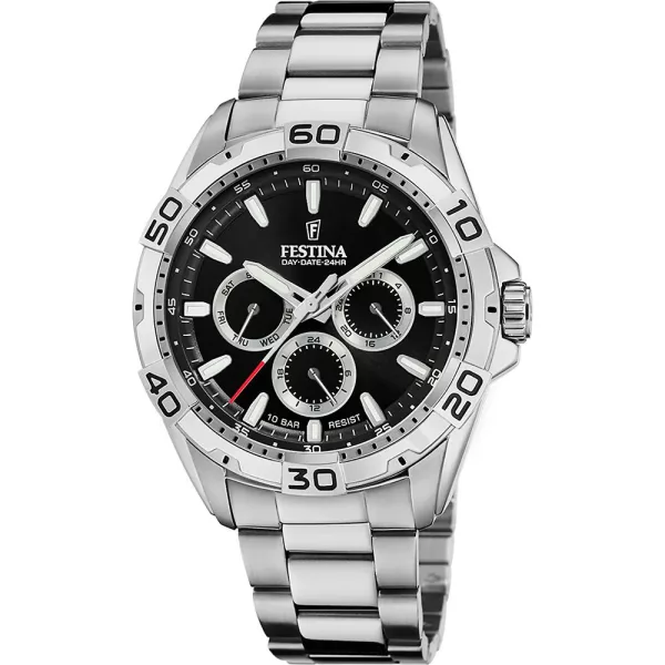 Festina Classics orologio da uomo F20623/4, quadrante nero, cinturino in acciaio inossidabile argento