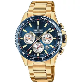 Festina Timeless Chrono orologio da uomo F20634/2, quadrante blu, cinturino in acciaio inossidabile oro