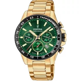 Festina Timeless Chrono orologio da uomo F20634/4, quadrante verde, cinturino in acciaio inossidabile oro