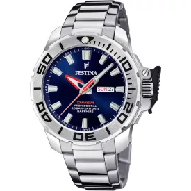 Festina The Originals Diver orologio da uomo F20665/1, quadrante blu, cinturino in acciaio inossidabile argento