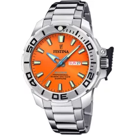 Festina The Originals Diver orologio da uomo F20665/5, quadrante giallo, cinturino in acciaio inossidabile argento