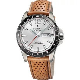Festina Titanium orologio da uomo F20699/1, quadrante argento, cinturino in pelle marrone