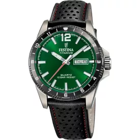 Festina Titanium orologio da uomo F20699/3, quadrante verde, cinturino in pelle nero