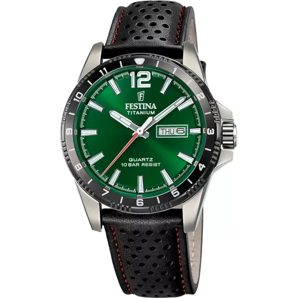 Festina Titanium orologio da uomo F20699/3, quadrante verde, cinturino in pelle nero