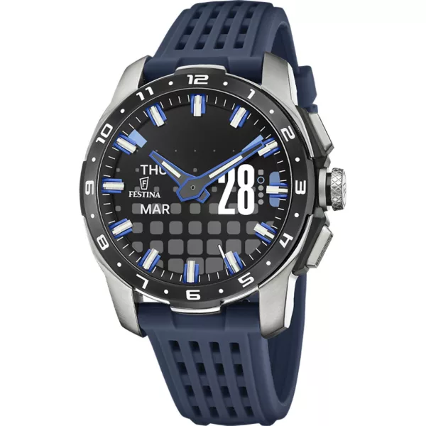 Festina Connected Full D smartwatch da uomo F23305/3, quadrante nero, cinturino in silicone blu