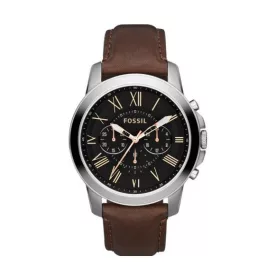 Fossil orologio da uomo FS4813, quadrante nero, cinturino in pelle marrone