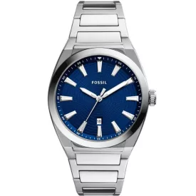 Fossil Everett orologio da uomo FS5822, quadrante blu, cinturino in acciaio inossidabile argento