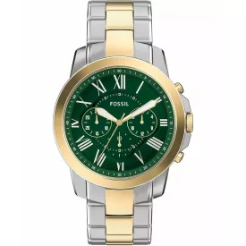 Fossil Grant Chronograph orologio da uomo FS6131, quadrante verde, cinturino in acciaio inossidabile argento