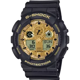 Casio G-Shock orologio da uomo GA-100GGB-1A9ER, quadrante oro, cinturino in plastica nero