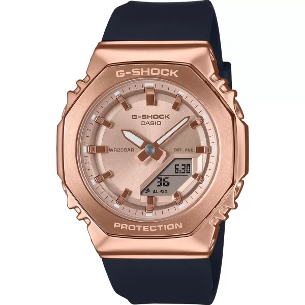 Casio G-Shock orologio da donna GM-S2110PG-1A4ER, quadrante oro rosa, cinturino in plastica nero