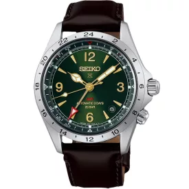 Seiko Prospex Alpinist GMT orologio da uomo HBC007J1, quadrante verde, cinturino in pelle marrone
