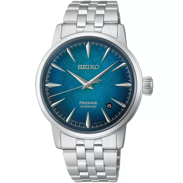 Seiko Presage Cocktail Time Emerald Mist orologio da uomo HCB001J1, quadrante blu, cinturino in acciaio inossidabile argento