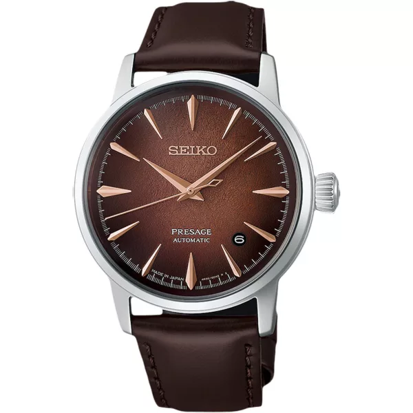 Seiko Presage Cocktail Time Whisky Mist orologio da uomo HCB003J1, quadrante marrone, cinturino in pelle marrone
