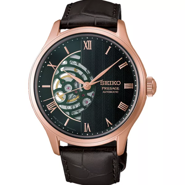 Seiko Presage Japanese Garden orologio da uomo HCB007J1, quadrante verde, cinturino in pelle marrone