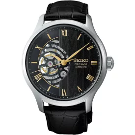Seiko Presage Japanese Garden orologio da uomo HCB008J1, quadrante nero, cinturino in pelle nero