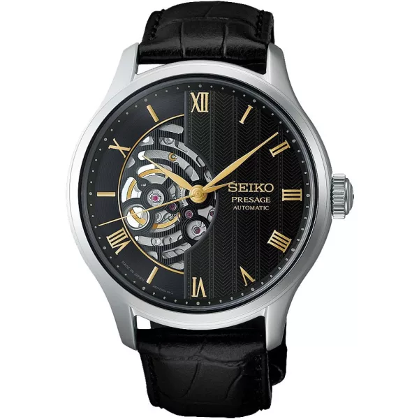 Seiko Presage Japanese Garden orologio da uomo HCB008J1, quadrante nero, cinturino in pelle nero