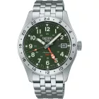 Seiko 5 Sports Field GMT orologio da uomo HDB001K1, quadrante verde, cinturino in acciaio inossidabile argento