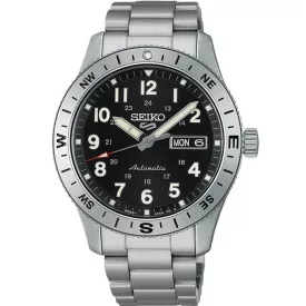 Seiko 5 Sports Field New Design orologio da uomo HDB006K1, quadrante nero, cinturino in acciaio inossidabile argento