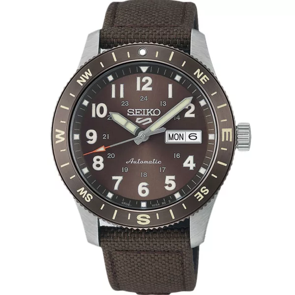 Seiko 5 Sports Field New Design orologio da uomo HDB009K1, quadrante marrone, cinturino in pelle marrone