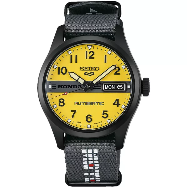 Seiko 5 Sports Honda Super Cub Limited Edition orologio da uomo HDB010K1, quadrante giallo, cinturino in tessuto grigio