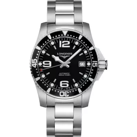 Longines HydroConquest orologio da uomo L3.742.4.56.6, quadrante nero, cinturino in acciaio inossidabile argento