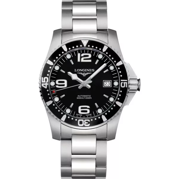 Longines HydroConquest orologio da uomo L3.742.4.56.6, quadrante nero, cinturino in acciaio inossidabile argento