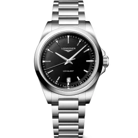 Longines Conquest orologio da uomo L3.750.4.52.6, quadrante nero, cinturino in acciaio inossidabile argento