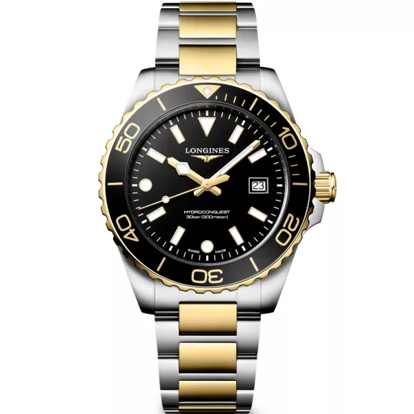 Longines HydroConquest orologio da uomo L3.769.3.56.7, quadrante nero, cinturino in acciaio inossidabile argento