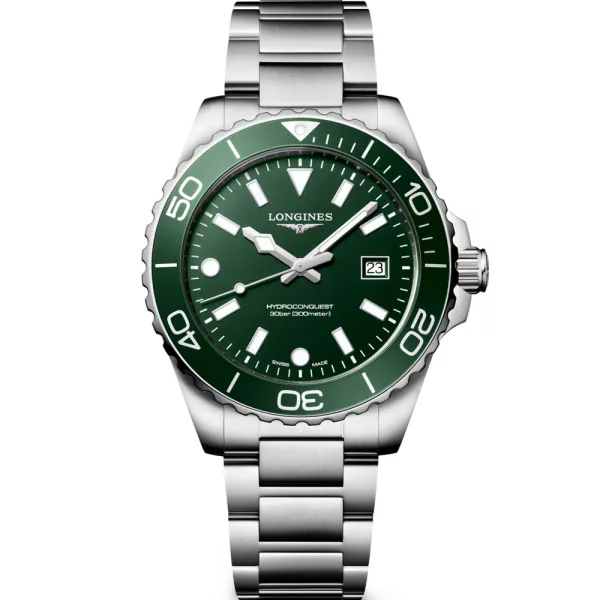 Longines HydroConquest orologio da uomo L3.769.4.06.6, quadrante verde, cinturino in acciaio inossidabile argento