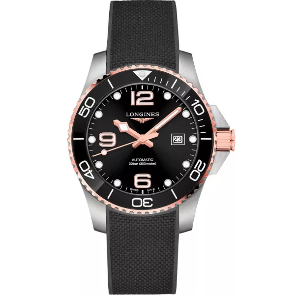 Longines HydroConquest orologio da uomo L3.782.3.58.9, quadrante nero, cinturino in silicone nero