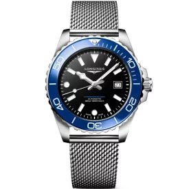 Longines HydroConquest orologio da uomo L3.788.4.90.6, quadrante nero, cinturino in acciaio inossidabile argento