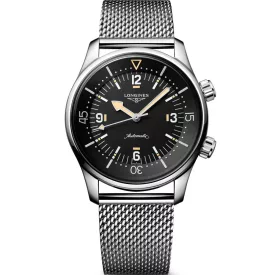 Longines Legend Diver 59 orologio da uomo set L3.795.4.59.9, quadrante nero, cinturino in acciaio inossidabile argento